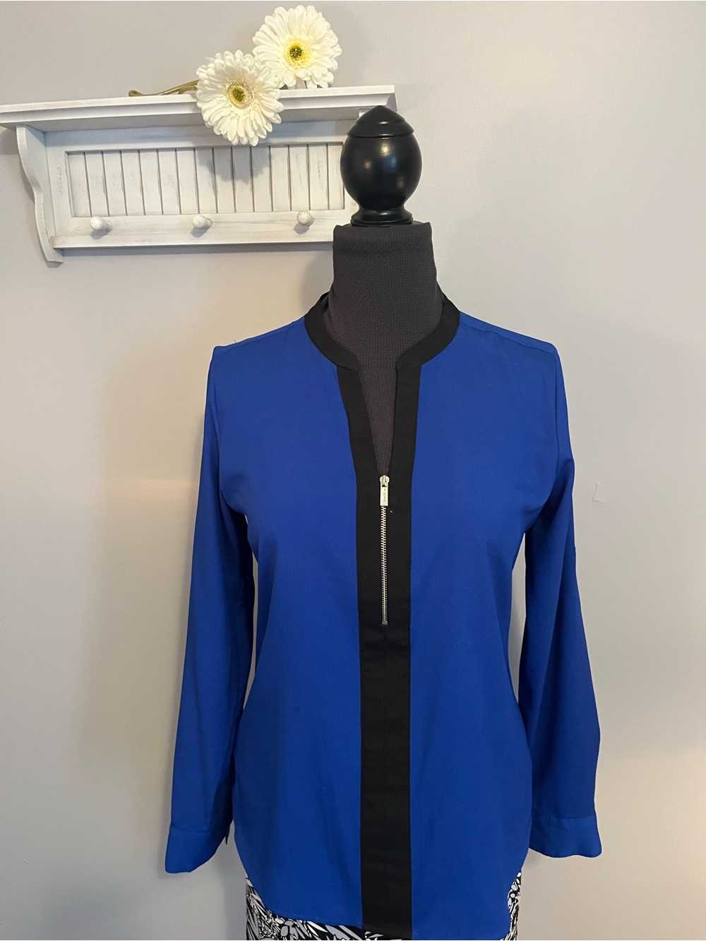Calvin Klein Royal Blue Zip-Front Long Sleeve Jacket with Black Trim